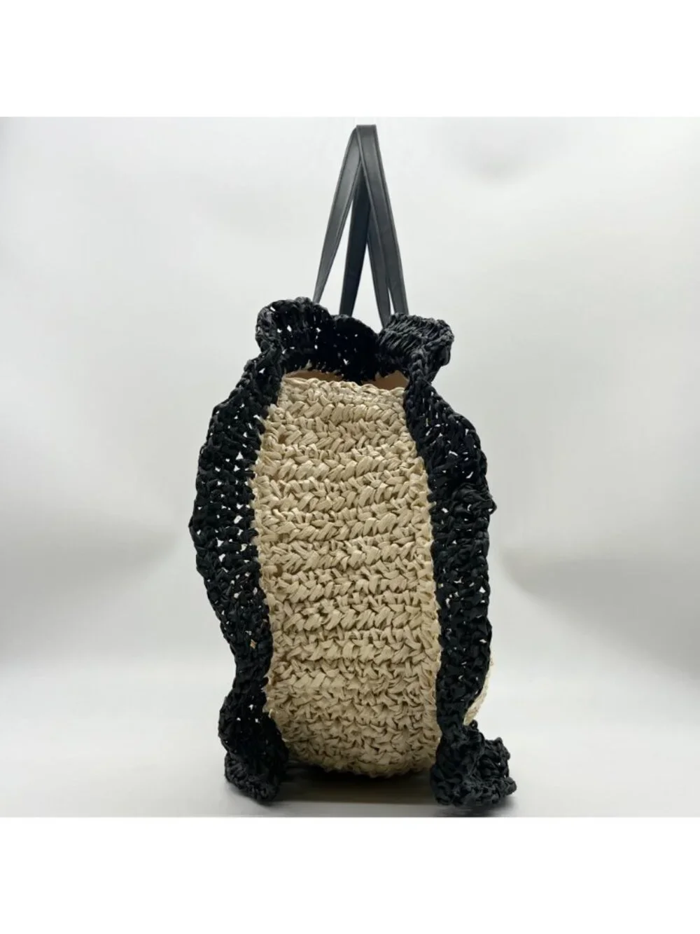 Urban Expressions Natural and Black Indy Tote Bag with Ruffle Edges